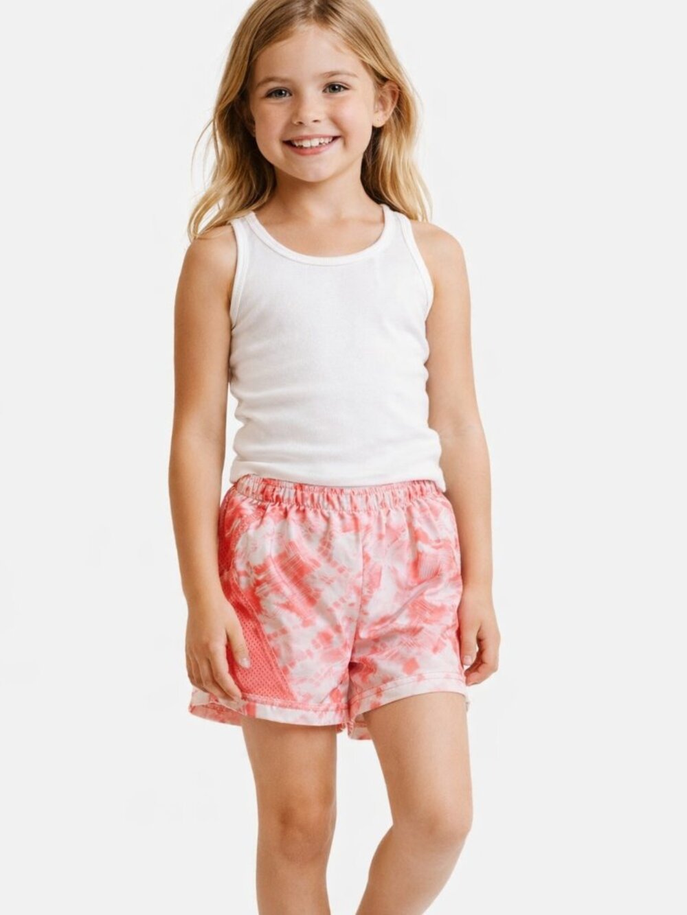 Staccato Girls Athletic Shorts Pink White Mesh Sides Elastic Waist Size 8-10